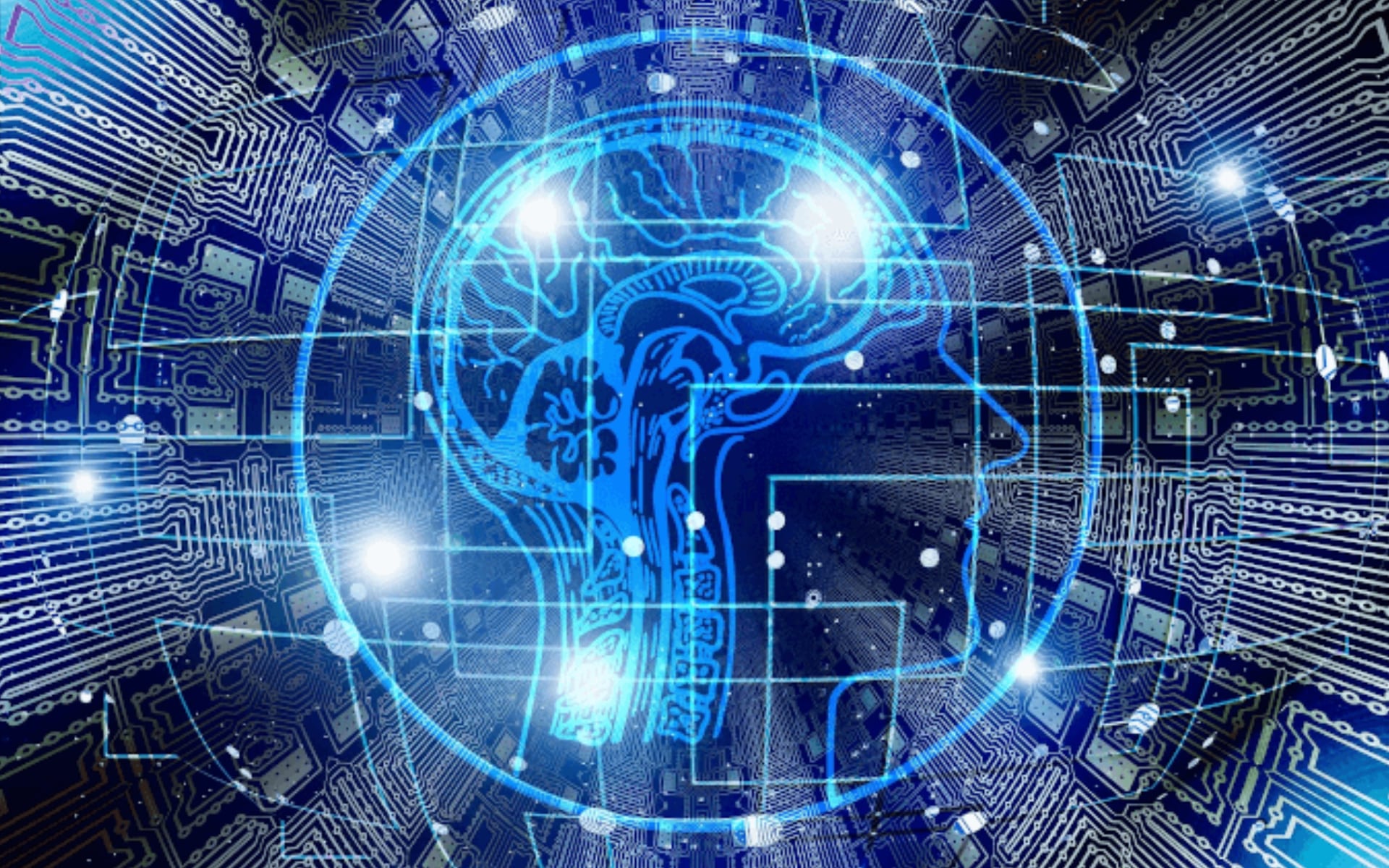 Star system type concept of AI in a printed circuit pattern.